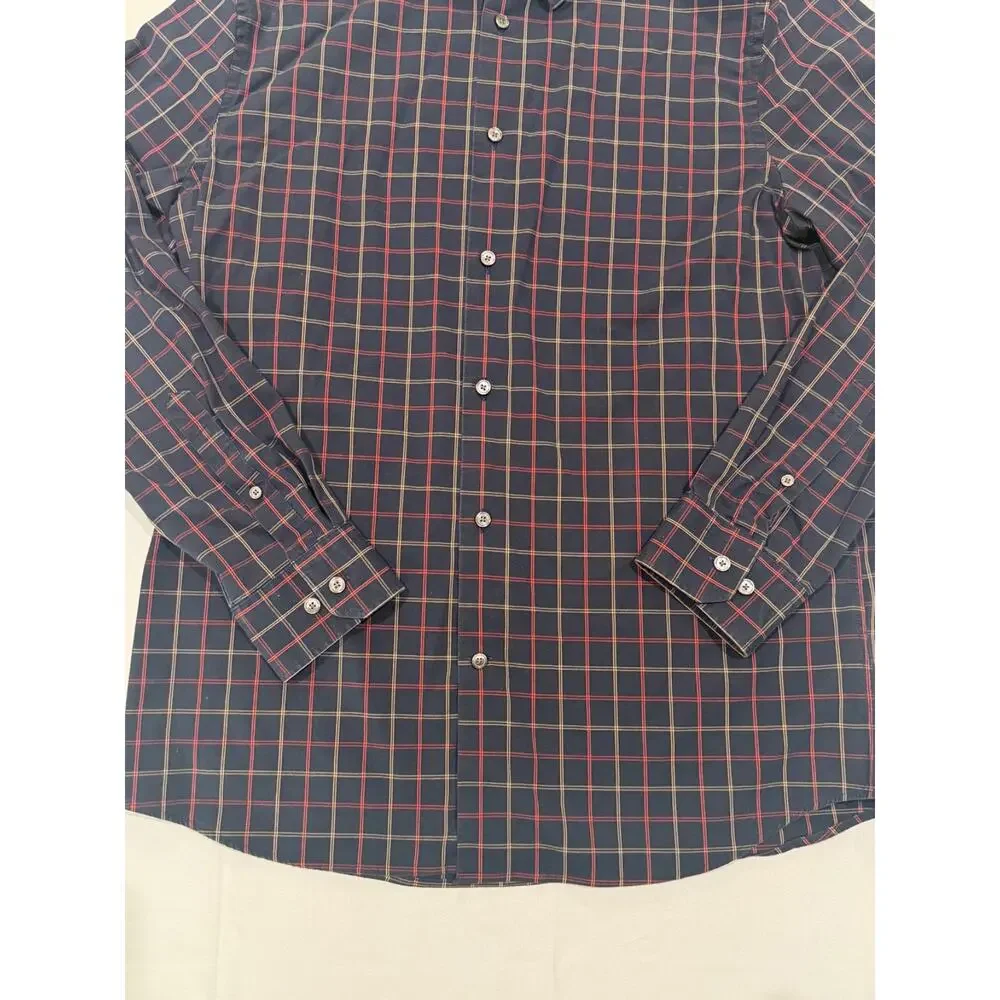 Banana Republic Slim Fit Wrinkle Resistant Plaid Button Up Shirt Men’s L Navy